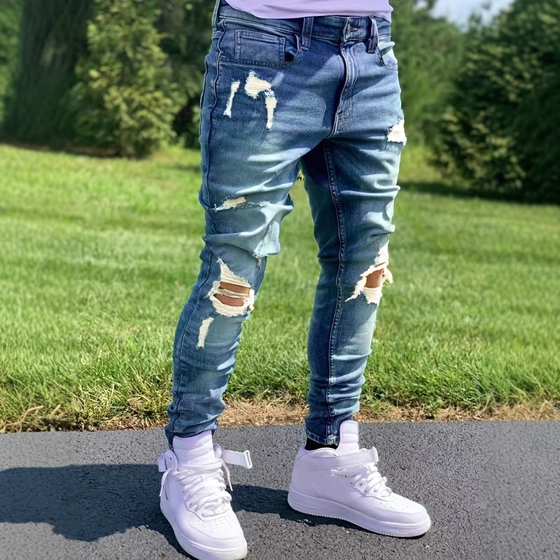 Men's Ripped Jeans, Fashionable and Unique, Street Casual, Versatile, Trendy Brand, Must-Have Item for Denim Experts