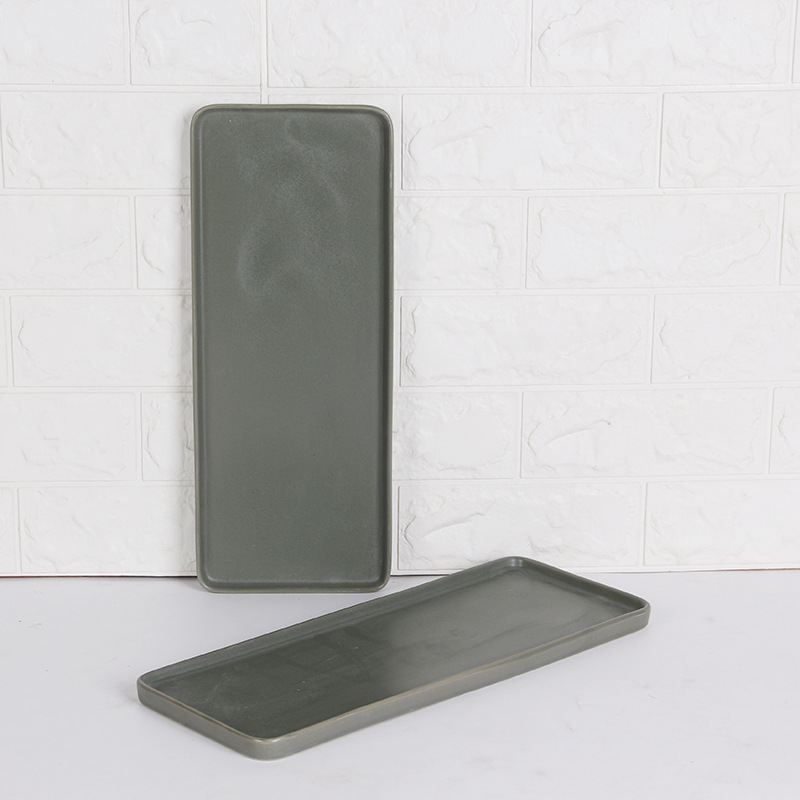 Estilo coreano de 15 pulgadas de cerámica rectangular gris bandeja plana bandeja de té hogar plato frío plato postre plato sushi