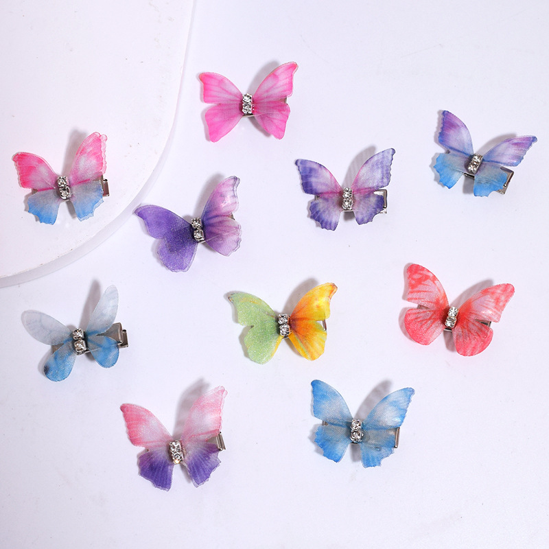 Popular 3cm Double-Layer Butterfly Hairpin Tulle Stereo Kidsren's Artificial Butterfly Kidsren's Bangs Decorative Duckbill Hairpin