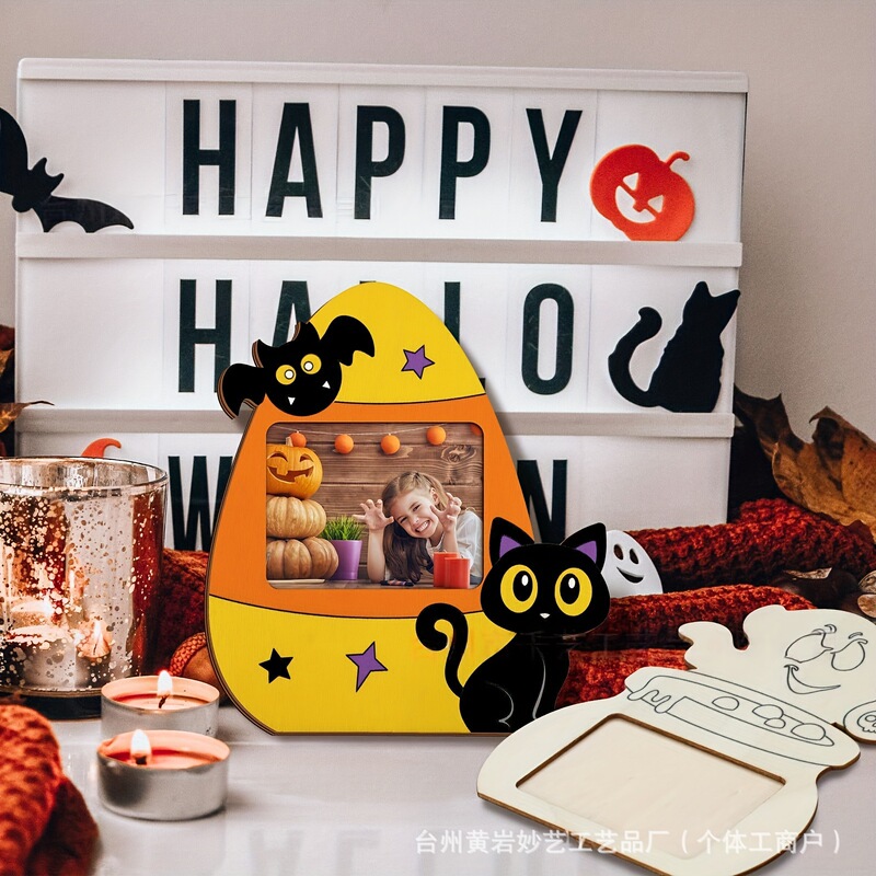 Halloween Wooden Egg-Shaped Photo Frame Black Cat Bat Desktop Photo Display Holiday Scene Decoration Supplies Halloween Wooden Egg-Shaped Photo Frame Black Cat Bat Desktop Photo Display Holiday Scene Decoration Supplies