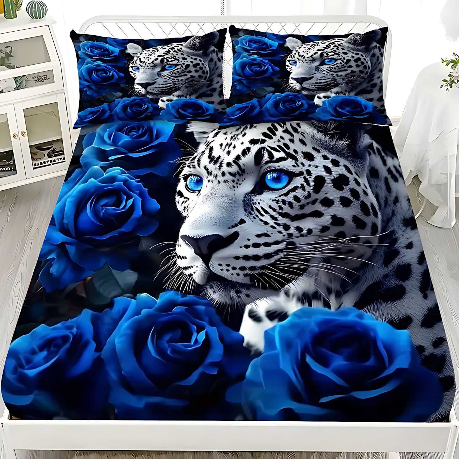 TEMU / JIT transfronterizo para Blue Rose Wolf 3D impresión digital molida cama de cama de cama de cama de la fábrica de origen