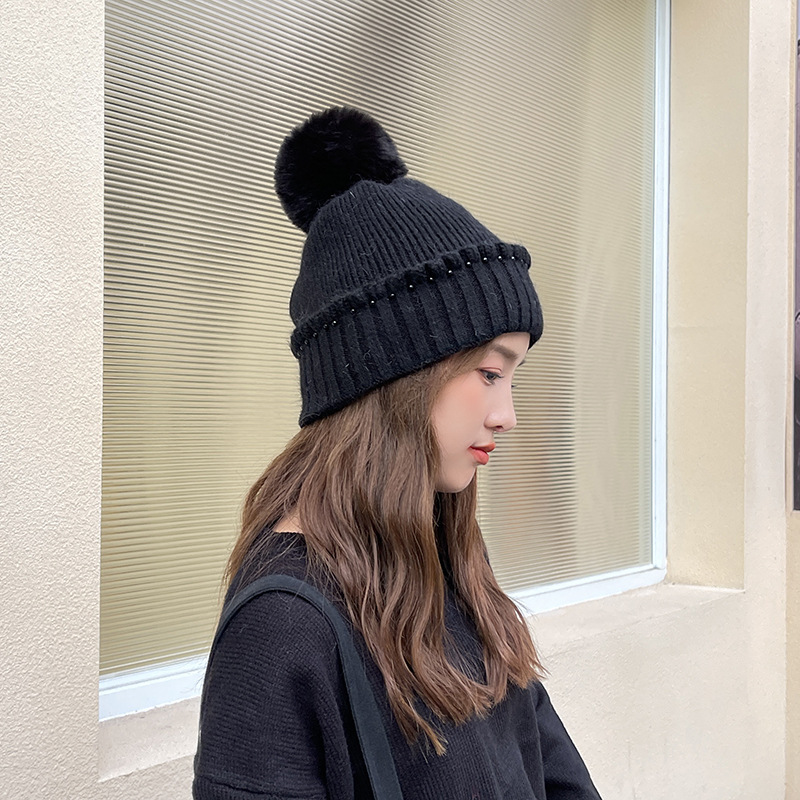 Ruffled Rabbit Fur Solid Color Knit Hat Wholesale Nihaojewelry display picture 6