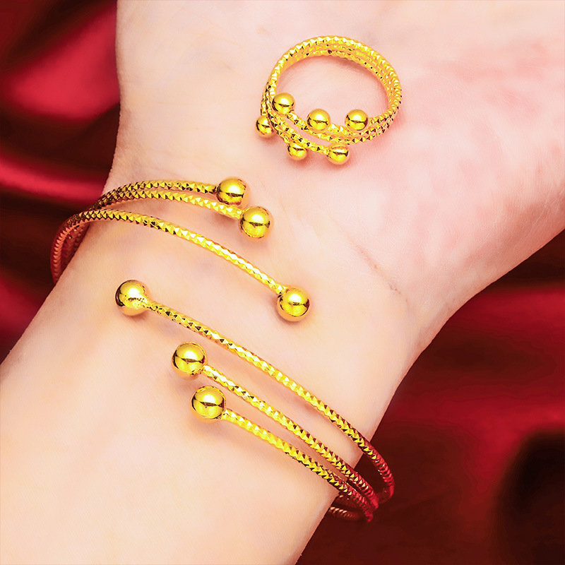 Lucky Beads anillo pulsera abierta 3 líneas de las mujeres afortunadas pulsera traje arena anillo oro entrega en vivo