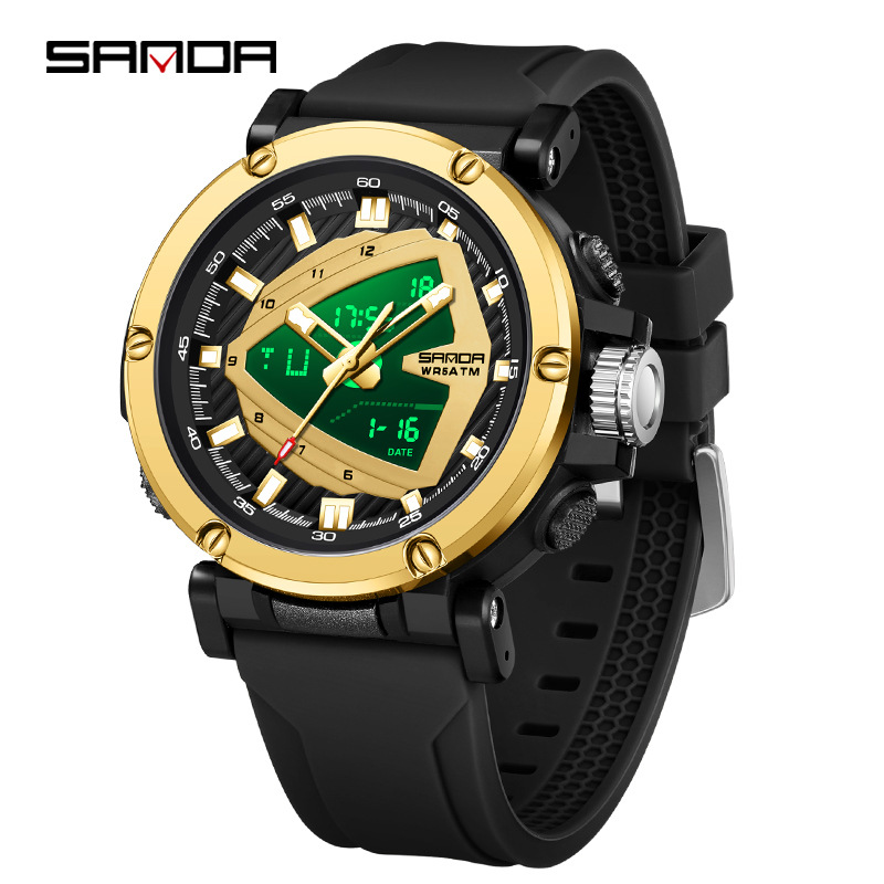 SANDA 9052 estudiantes deportivos impermeable reloj despertador reloj electrónico de moda moda hombre reloj puntero