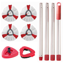 跨境免手洗单桶三角旋转拖布套装不锈钢四节拼接拖把杆拖把头组合