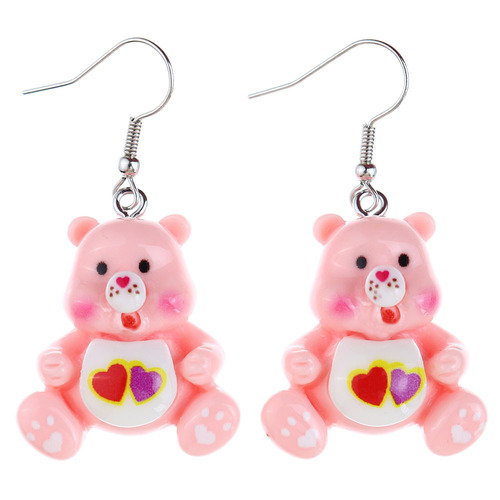 Japanese and Korean fun cute transparent luminous cartoon bear earrings creative childlike girl heart ear hook earrings