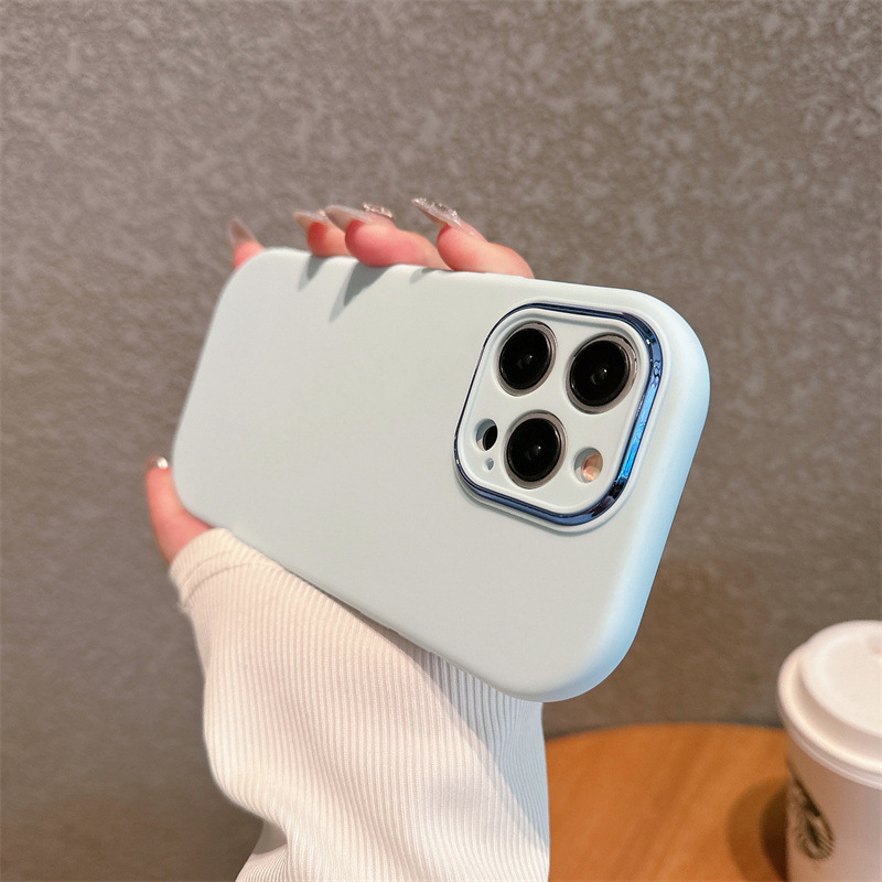 适用苹果16纯色手机壳iPhone14电镀镜头框13精孔12promax防摔软套|undefined