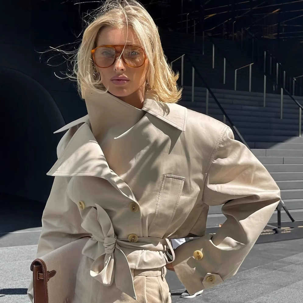 (Cross-border trading), belt, short long-sleeve, trench coat, Amazon, European style, British style, high waist