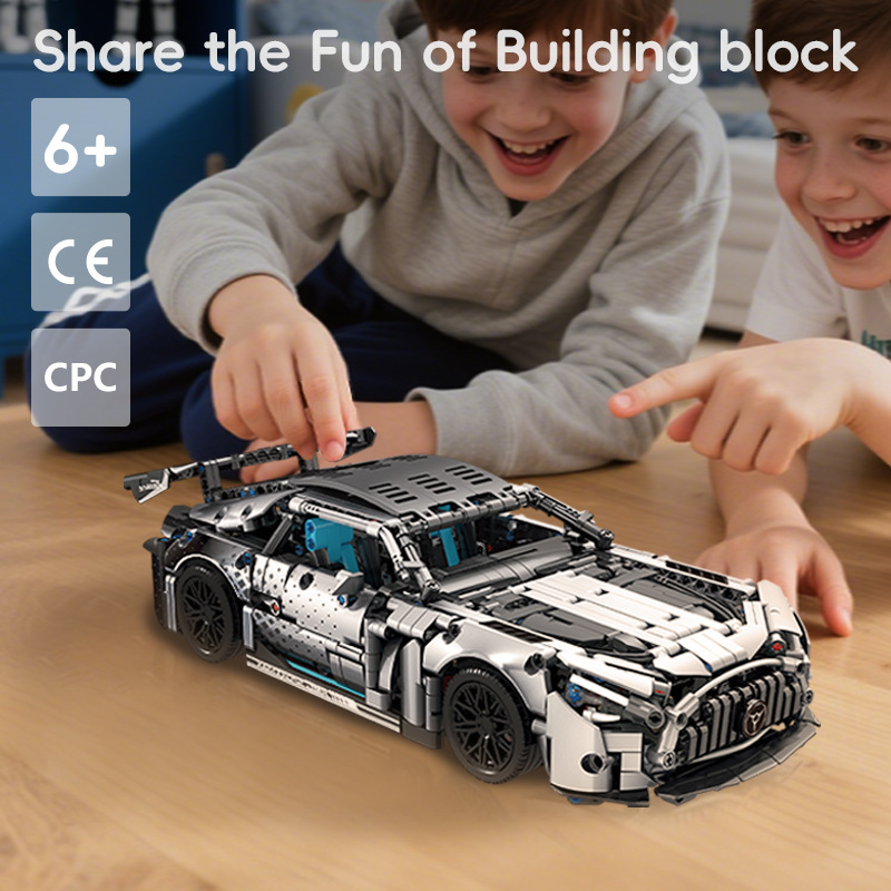 [United Creation] Building Blocks Free Assembly Racing Car Silver Magic Sports Car Technology Trendy Mechanical Linkage Toy Gift
