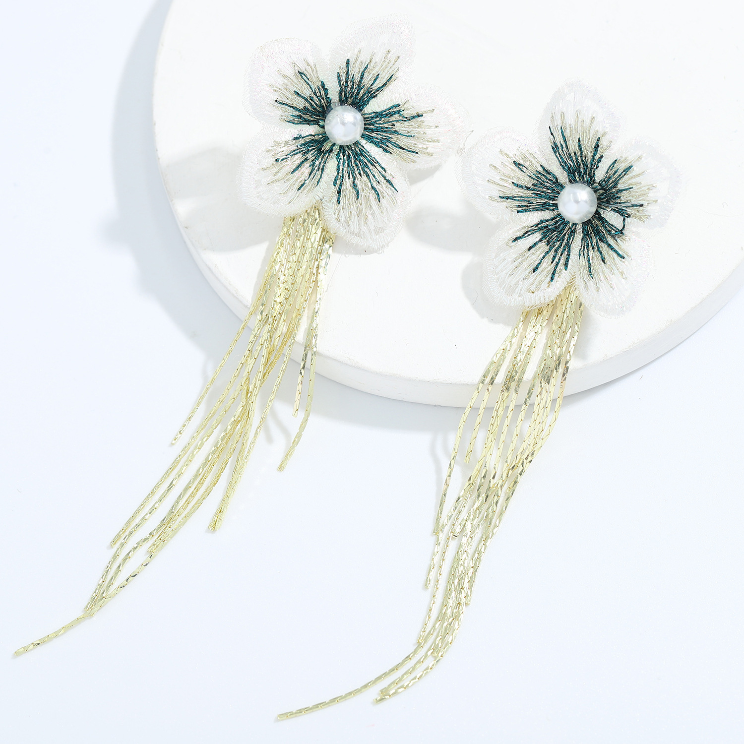 Korean Mesh Fabric Flower Earrings display picture 15