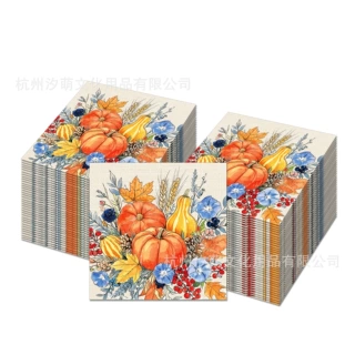 ZJ203 水彩南瓜方纸巾 节日派对布置餐巾 感恩节装饰一次性纸巾