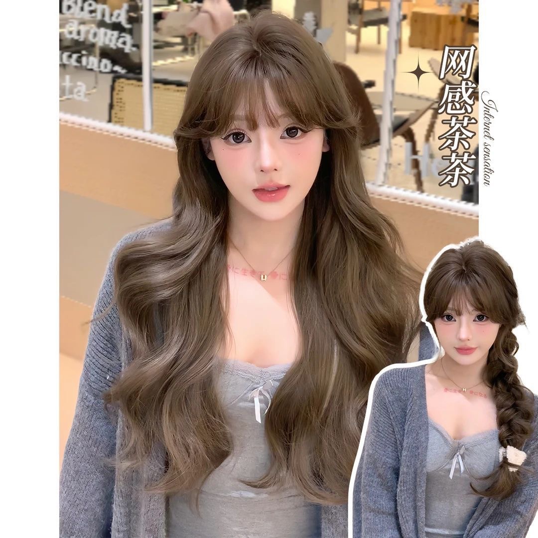 Koni Wigs [Mesh Feeling Tea] Ženska perika s posvjetljujućim hladnim smeđim tonovima, voluminoznim velikim valovima, elegantnim stilom uokvirivanja lica