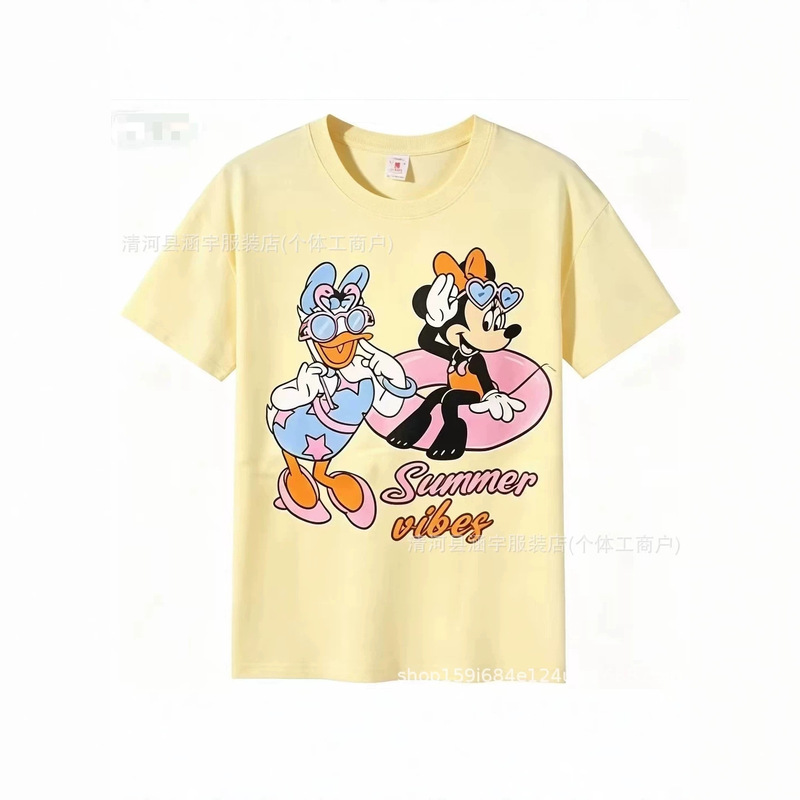 240g American-Style Retro Washed White Short-Sleeve Trendy Summer Cartoon Print Pure Cotton Unisex Loose T-Shirt 240g American-Style Retro Washed White Short-Sleeve Trendy Summer Cartoon Print Pure Cotton Unisex Loose T-Shirt