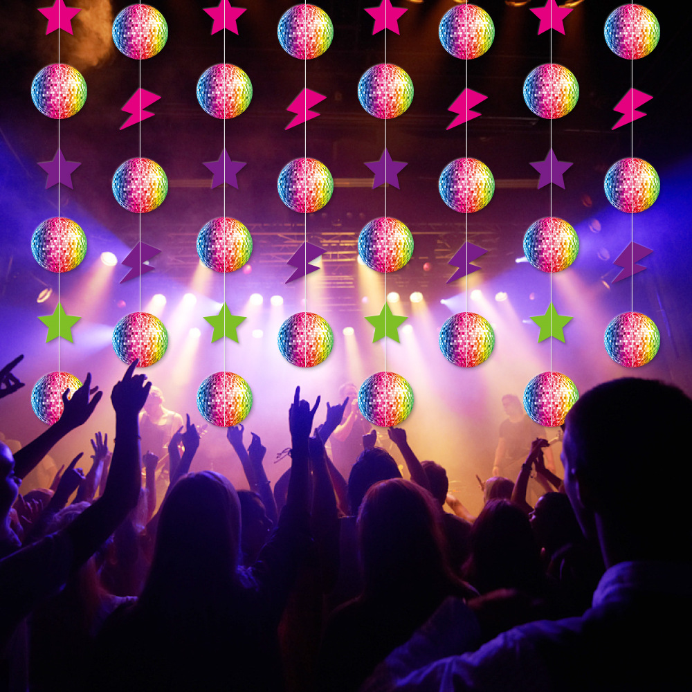 Nuevos productos transfronterizos de decoración de cumpleaños de discoteca colgante de línea tema de discoteca colgante de decoración de cumpleaños de fiesta colgante