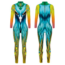 新款2022外贸万圣节动漫小丑 蛇 老虎3D数码印花修身款长袖连体衣