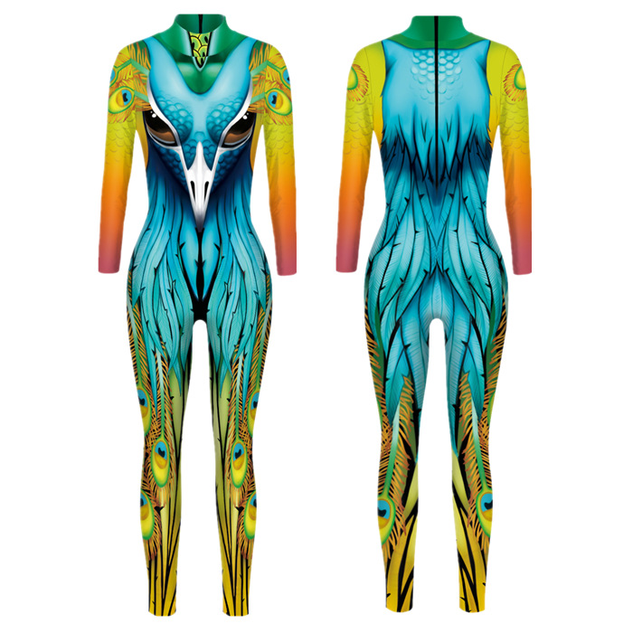 新款2022外贸万圣节动漫小丑 蛇 老虎3D数码印花修身款长袖连体衣