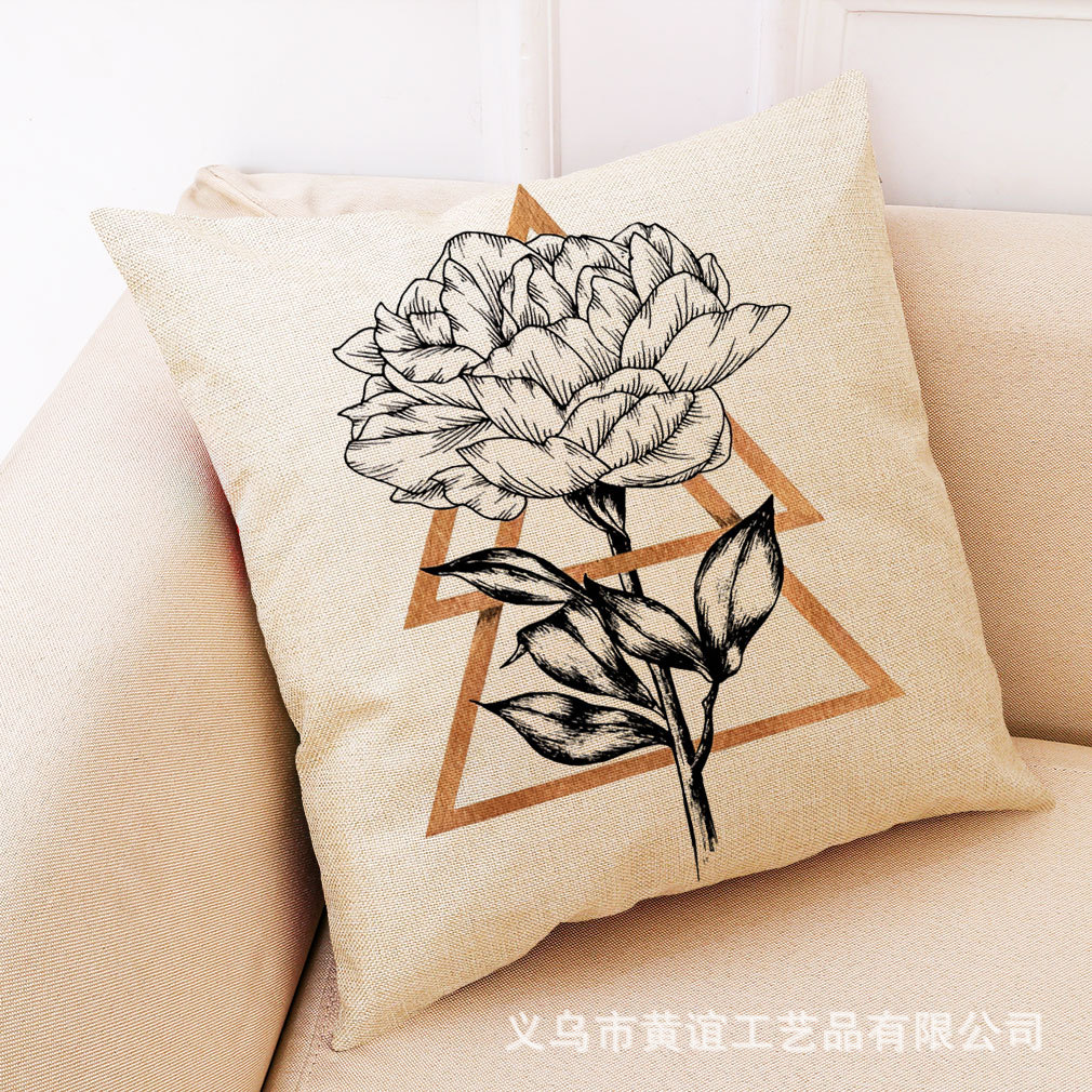 wish 亚马逊新款艺术花盆亚麻抱枕套 汽车抱枕家居沙发靠垫可定制