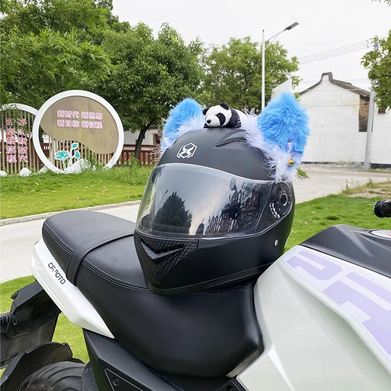 Blue Faux Rabbit Fur Cat Ear Helmet Decoration Motorcycle Detachable