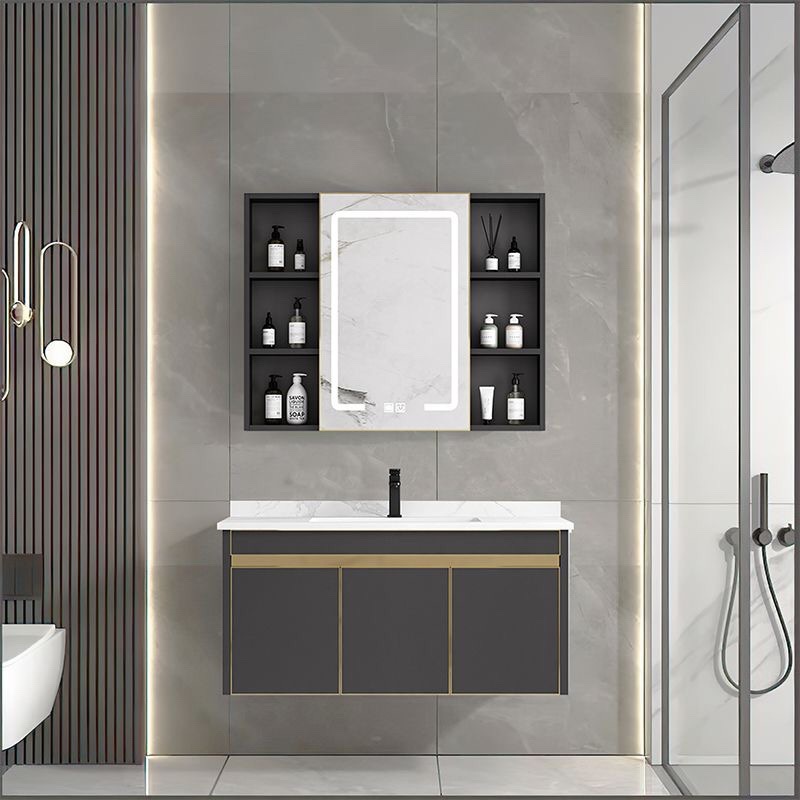 Titanio dorado gris de acero inoxidable panal de aluminio gabinete de baño combinado gabinete de lavabo de cerámica integral gabinete lavabo