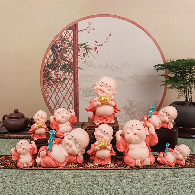 小弥勒搪胶摆件可爱弥勒佛家居桌面装饰品摆件寺庙伴手礼礼品批发