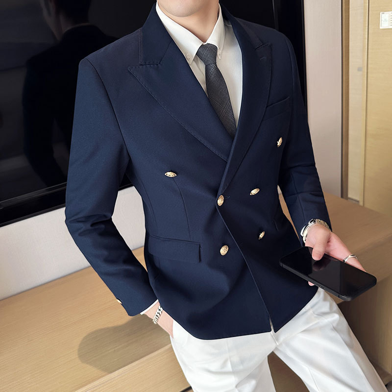 2025 New Men's Suit, Luxury Gold Suit Jacket, Slim Fit, Double-Breasted, Peaked Lapel, Single Suit Top, Suit