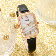 SOKI外贸热款女式小方表 PU休闲女士石英表速卖通wish厂家批发