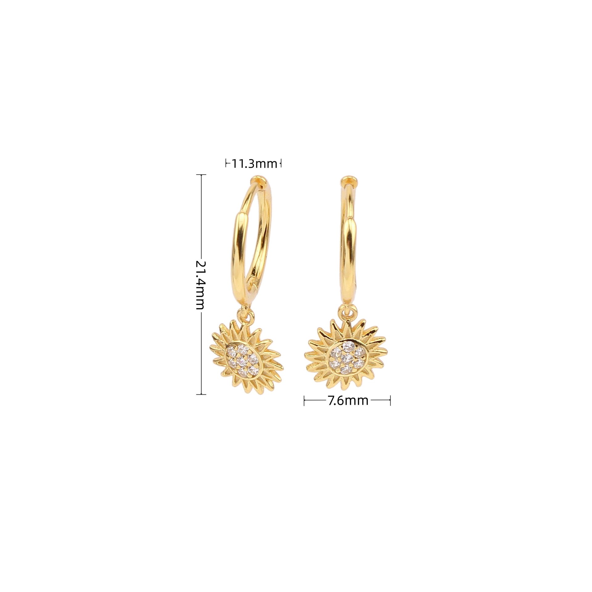 9g Weight 0.03µm Gold Plating Thickness 1 Pair 925 Sterling Silver Zircon Sunflower Earrings