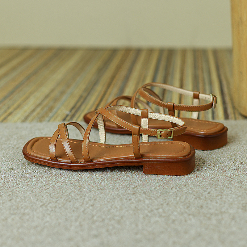 Sandal La Mã quai ngang đế bệt dây nhỏ hở ngón — Màu nâu chi tiết 16
