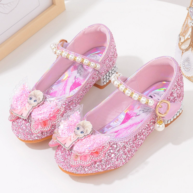 В наличии обувь Aisha Princess 2024, новинка весны и осени, одиночная обувь для девочек, кожаная обувь для маленьких девочек, детские туфли на высоком каблуке