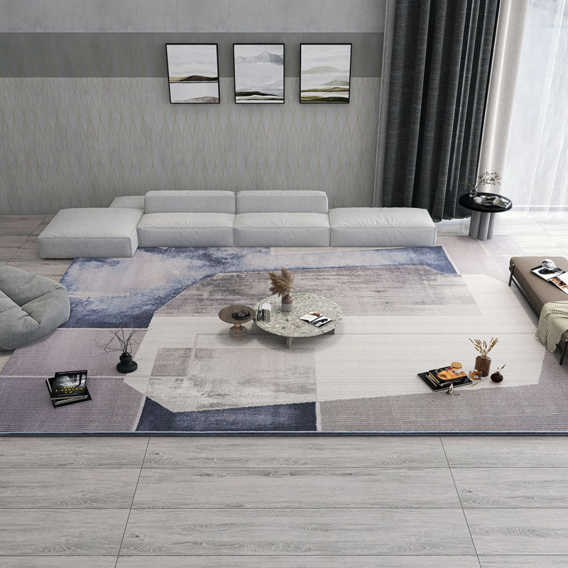 Luxury, lightweight living room rug with chic sofa and coffee table blanket—perfect for villa-style bedrooms, offering a serene, minimalist, and modern Nordic vibe when fully laid out in front of the bed.