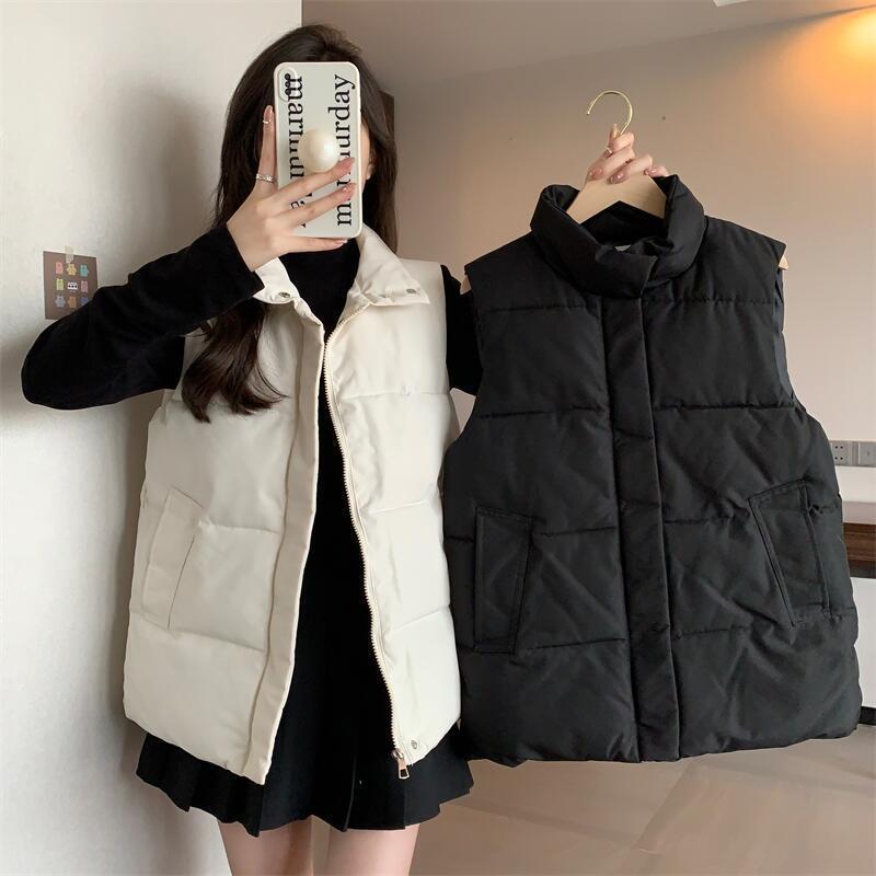 2025 New Autumn and Winter down Cotton Vest Women's Korean Style Versatile Warm Vest Stand Collar Fashion Large Size Vest