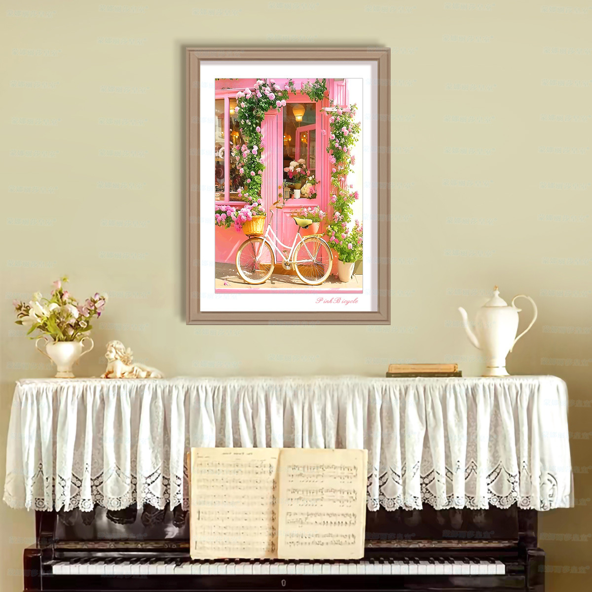 Mona Lisa real bordado de flores rosadas nueva fresca simple estética sala de estar bordado de hilo hecho a mano image 6