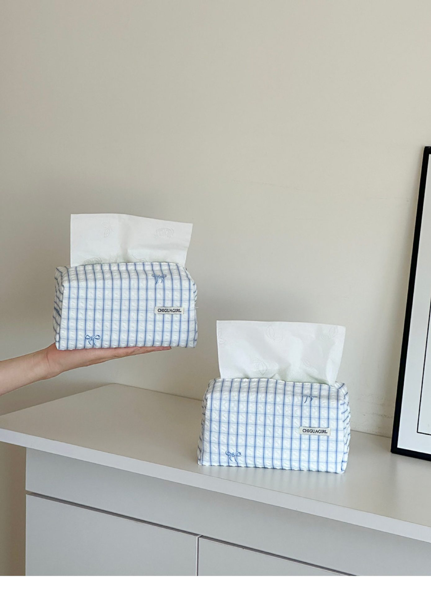 Nordic-style polka dot tissue box, fabric rectangular countertop home storage box, Korean-style ins tissue box decoration