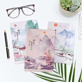 古风山水中国风学生彩页插画复古A5ins风文艺笔记本高颜值手账本