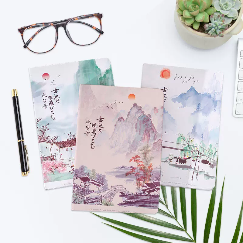 古风山水中国风学生彩页插画复古A5ins风文艺笔记本高颜值手账本