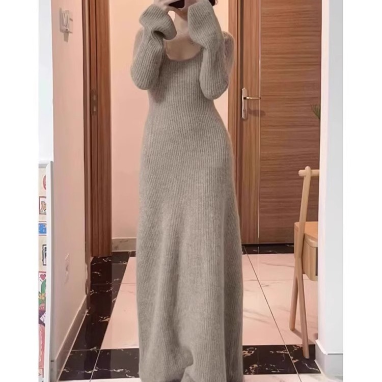 秋冬季法式气质收腰显瘦长袖针织连衣裙女配大衣的内搭打底裙3700
