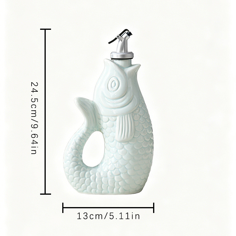 Keramik-Olivenölkanne mit handgemaltem Fischdesign, automatischer Deckel, Sojasauce-Essig-Gewürzflasche für Küche, grenzüberschreitend beliebtes Produkt