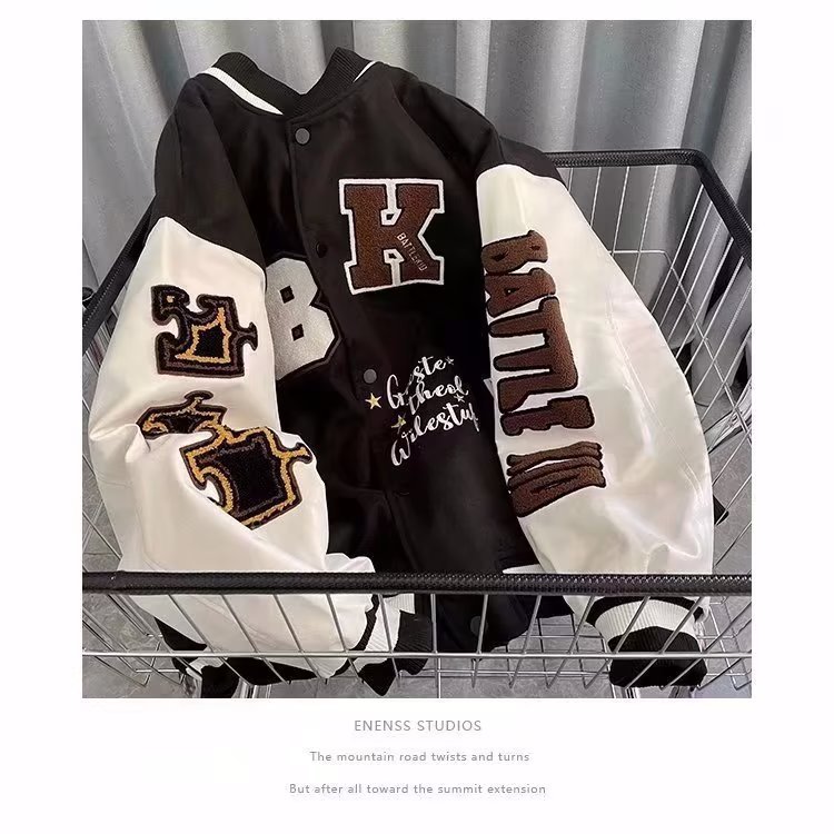 American vintage letter embroidered baseball for men's spring trendy loose and versatile couple jacket_voghion.com