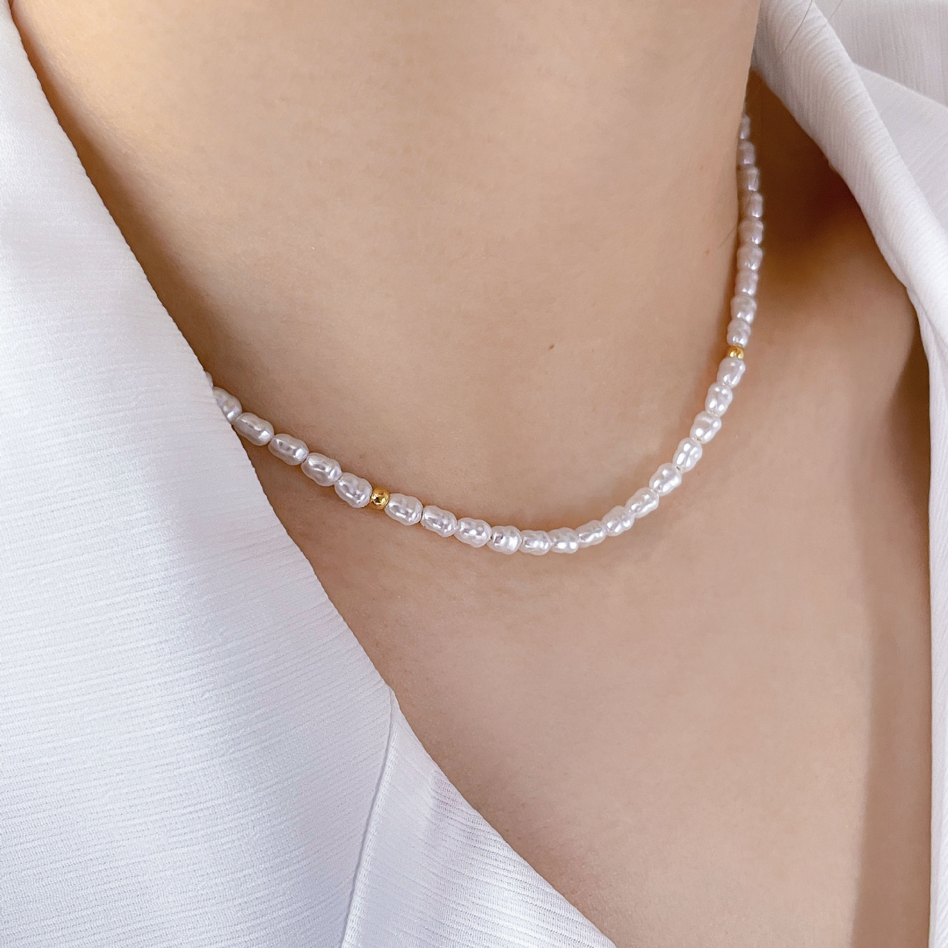 12g Weight Necklace Classification 1 Piece Quantity Banquet Occasion Freshwater Pearl, Titanium Steel Material Geometric Pattern Women's Gender Beaded, Plating Design Elegant Style Elegant Geometric Freshwater Pearl Titanium Steel Beaded Plating Necklace 8
