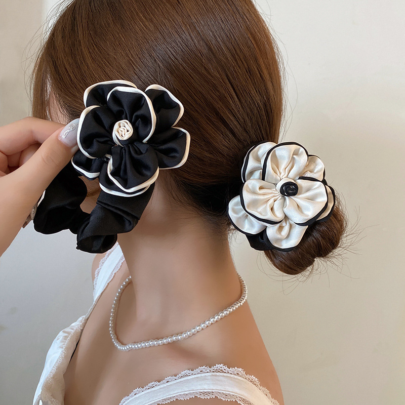 Anillo de cabello de camellia de estilo francés simple satén de alta elástica cuerda de cabello de cola de caballo de correa de correa duradera