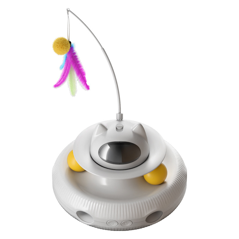 Nuevo producto juguete de gato eléctrico palo de plumas de gato divertido láser plato giratorio automático de gato