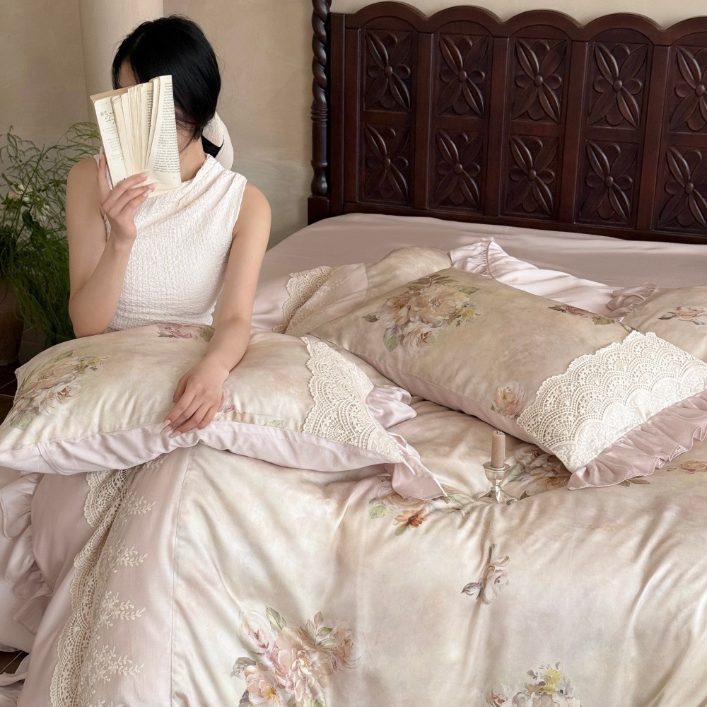 Nordic Vintage Boho Bedding Set Long-staple Cotton With Lace Trim_voghion.com