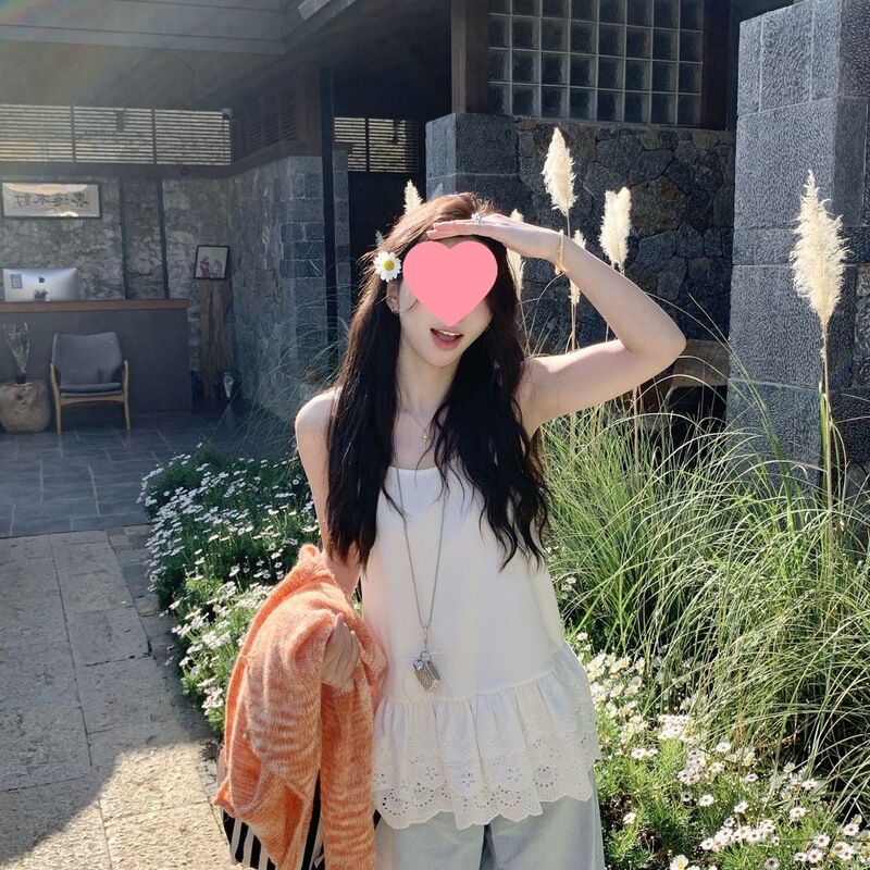 设计感领下摆蕾丝花边吊带背心女夏季辣妹纯欲风中长款法式上衣|undefined
