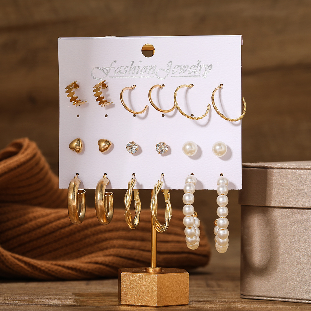 New Creative Simple Fashion Temperament Twist Pearl Earrings 9-piece Set display picture 6