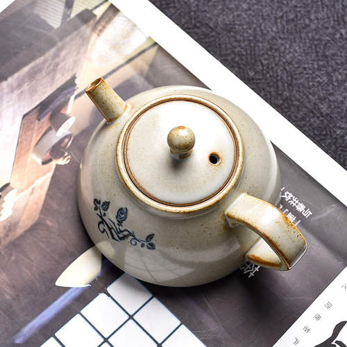 Grass and wood ash creative Tenghua teapot household ceramic retro teapot Kung Fu tea set divided teapot single pot lifting beam teapot
