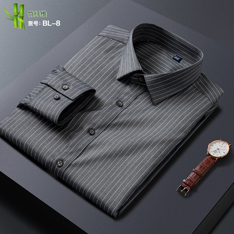 Los hombres de primavera nueva camisa de manga larga de fibra de bambú elástico de seda de hielo camisa a rayas delgada slim fit hombres de negocios ropa