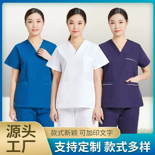 洗手衣定制短袖洗手服涤棉墨绿分体套装医护工作服职业