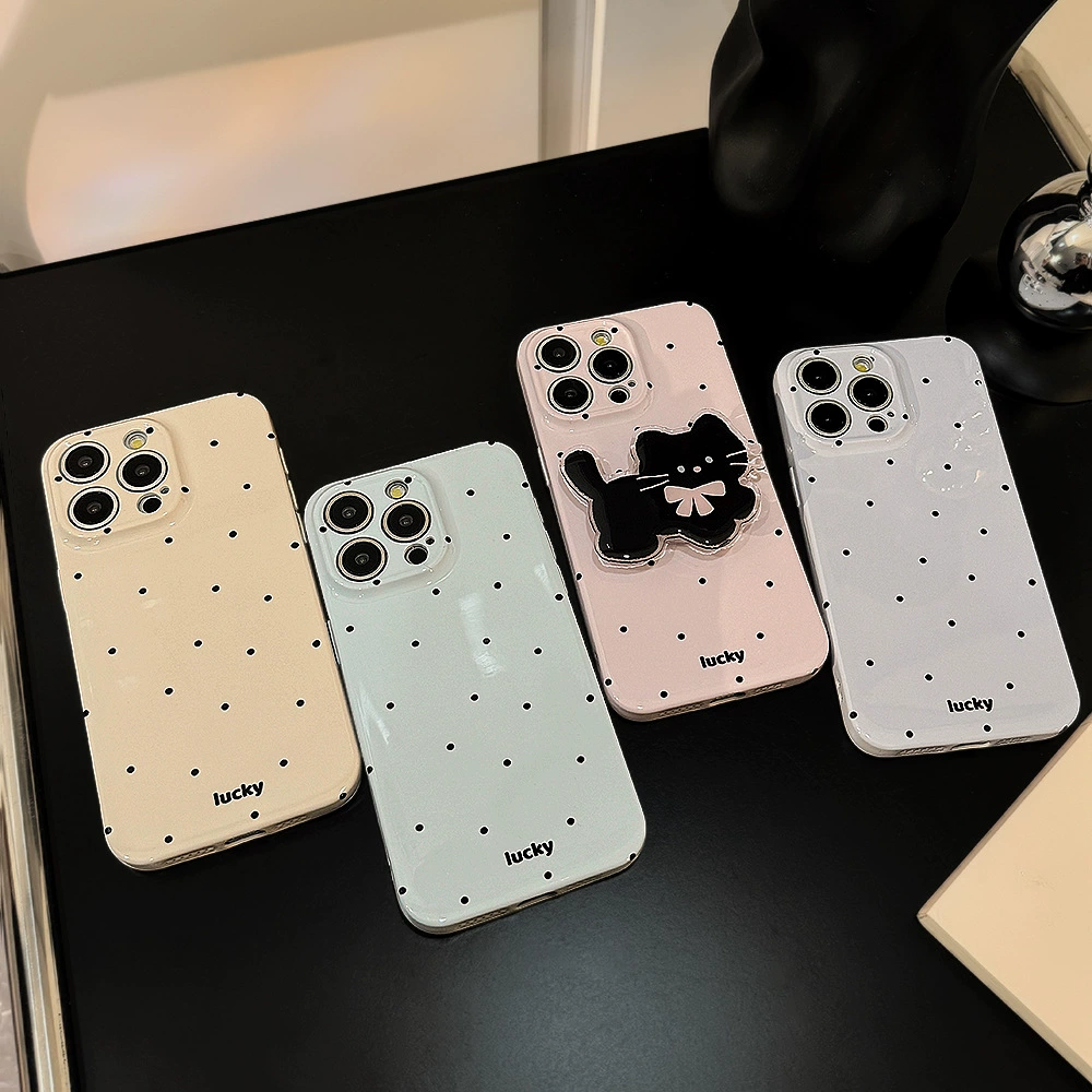 Чехол для телефона (Apple) совместимый с iPhone 15 / 15 Pro, ультратонкая оболочка, милый котик-держатель