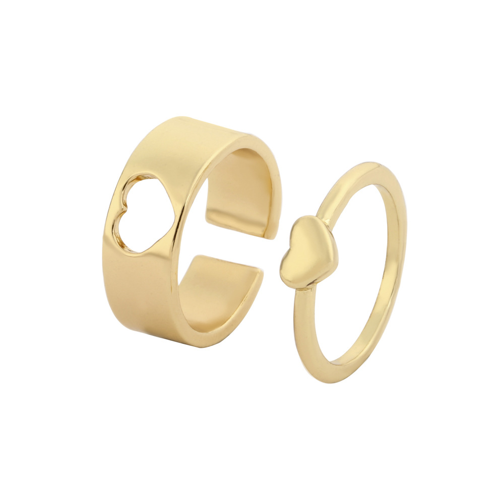 Wholesale Jewelry Alloy Hollow Heart Ring 2 Piece Set Nihaojewelry