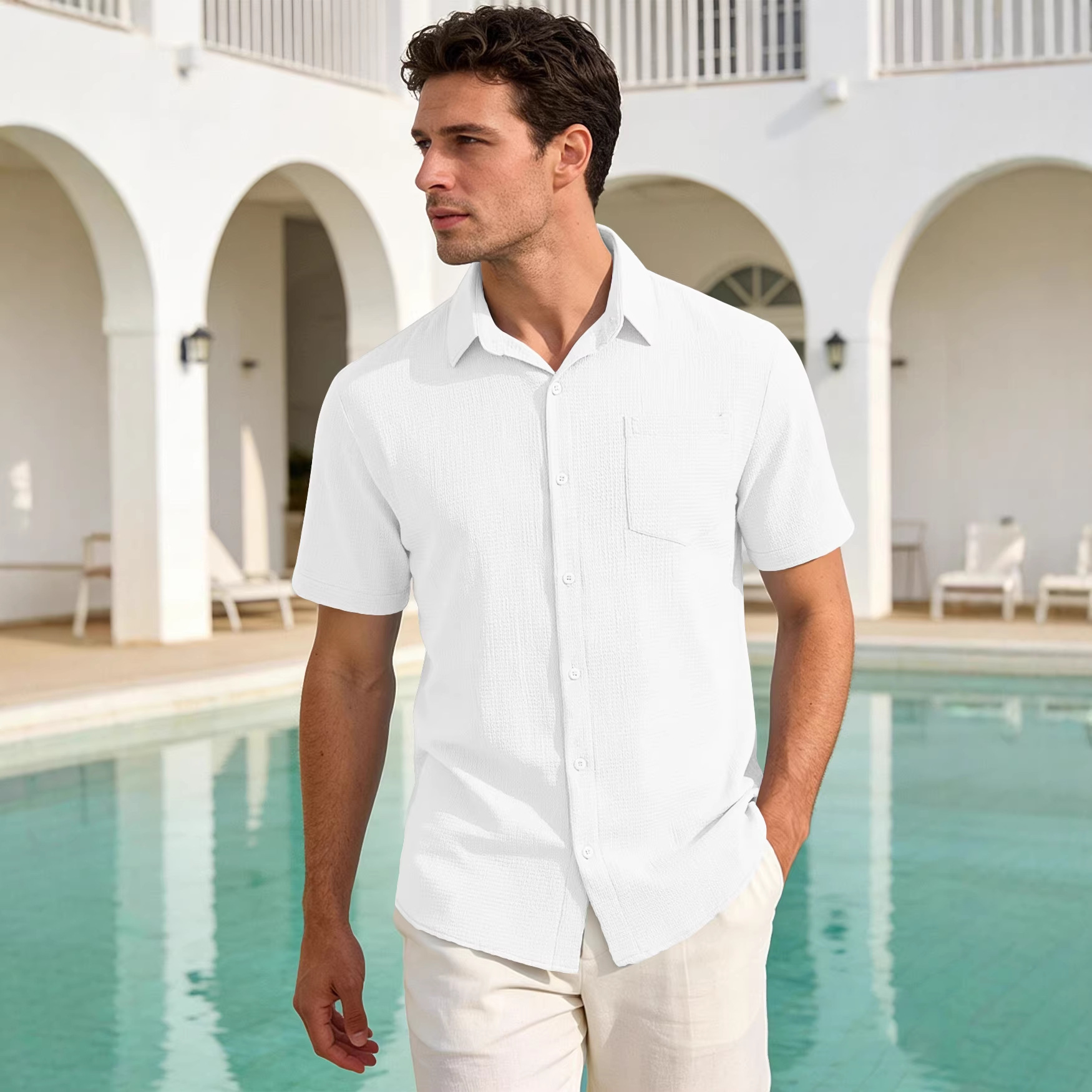 Europa y los Estados Unidos Amazon verano nuevo color sólido de bolsillo con solapa Cardigan camisa de manga corta comercio exterior transfronterizo camiseta casual
